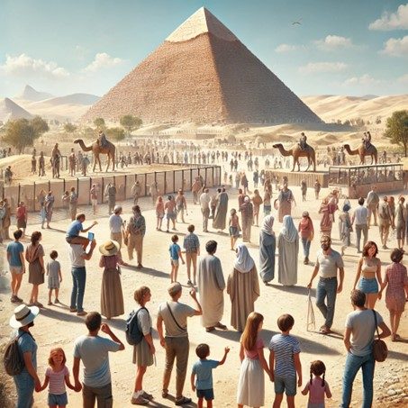 illustration de personnes qui vont rendre viste aux pyramides