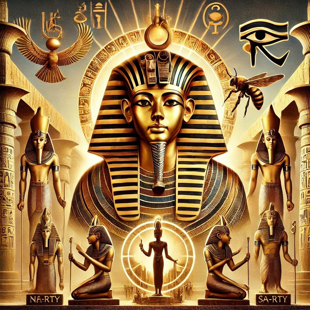 Cette image illustre les signes du pouvoir du pharaon