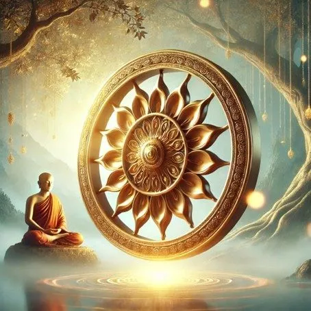 la roue du dharma, symbole du chemin vers l'éveil et l'illumination